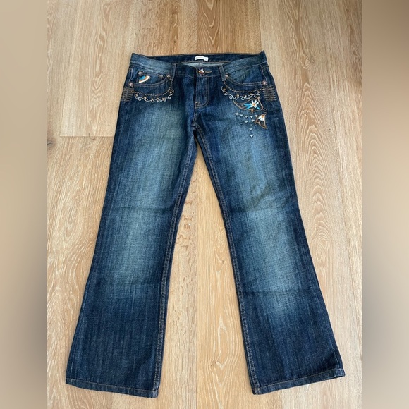 Rare Roberto Cavalli Vintage Embroidered Jeans Size 31 Bootcut - Picture 2 of 13